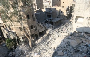 A general view shows the site of yesterday's airstrike where five-year-old Omran Daqneesh got injured in the rebel-held al-Qaterji neighbourhood of Aleppo, Syria August 18, 2016. The Daqneesh family lived in the building on the left. REUTERS/Abdalrhman Ismail TPX IMAGES OF THE DAY